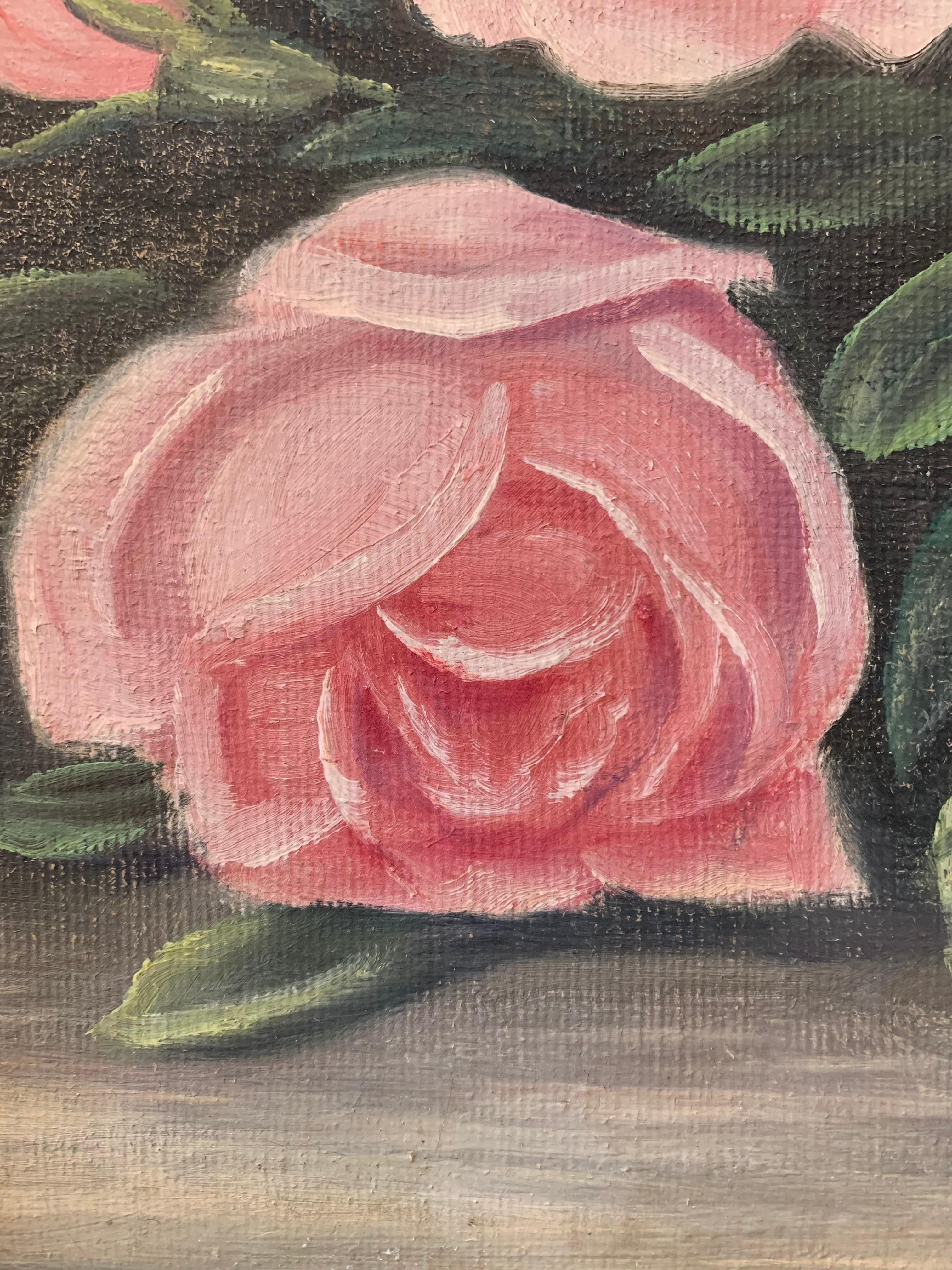 20th Century Antique early 20th century signed still life painting of red and white flowers For Sale