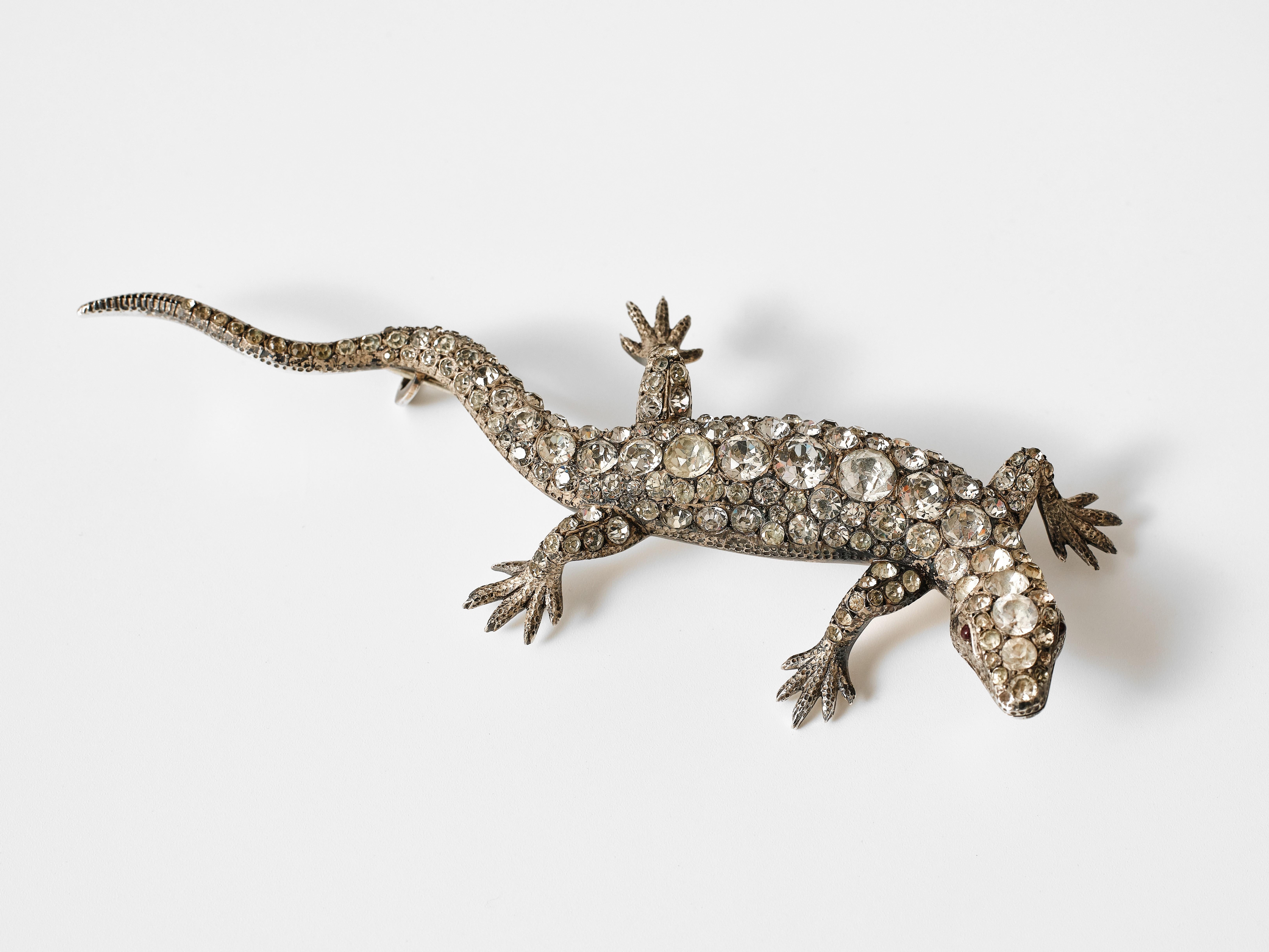 Antique early 20th century silver and paste lizard salamander brooch For Sale 2