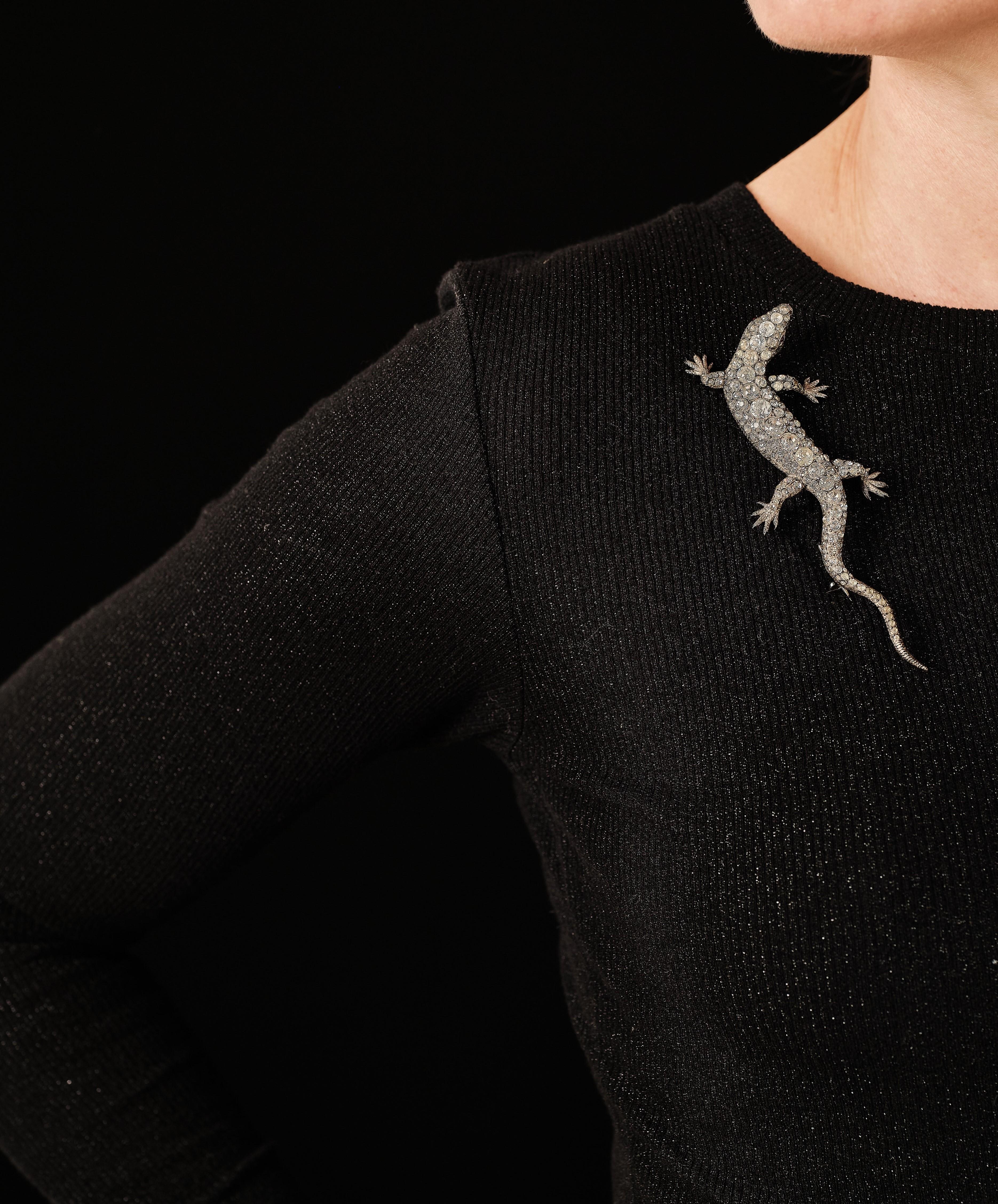 Victorian Antique early 20th century silver and paste lizard salamander brooch For Sale