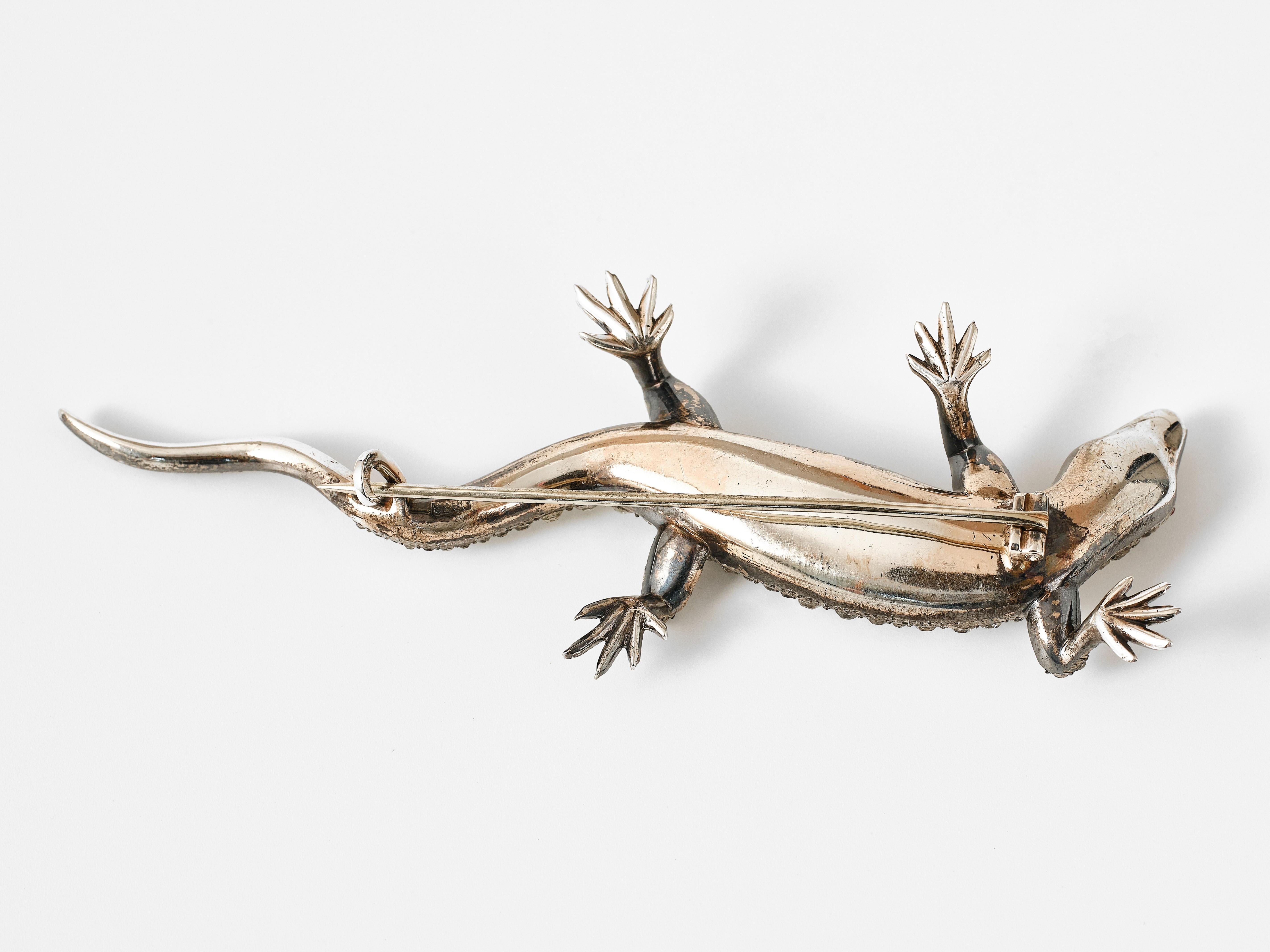 Antique early 20th century silver and paste lizard salamander brooch For Sale 3