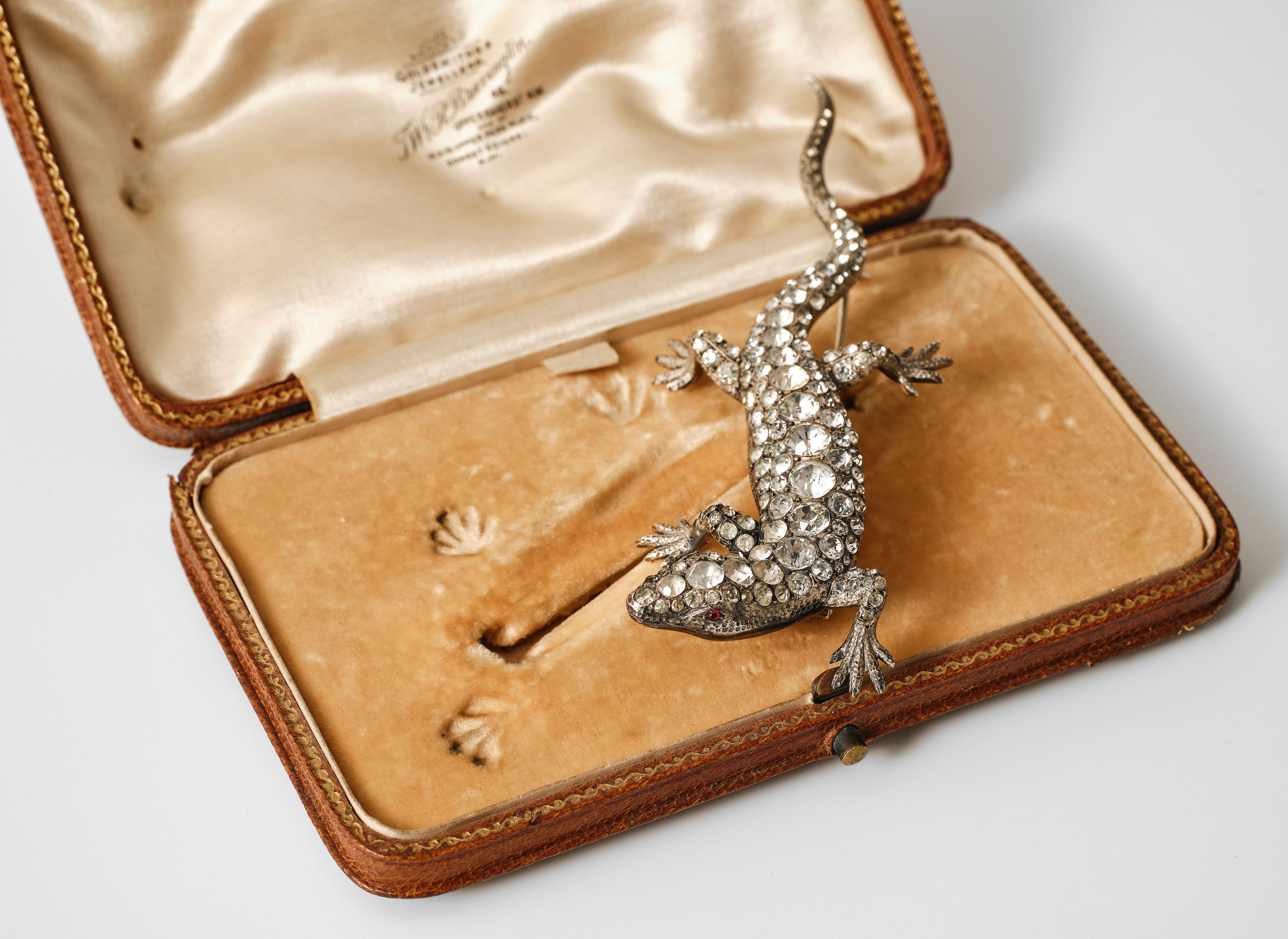 Antique early 20th century silver and paste lizard salamander brooch For Sale 1