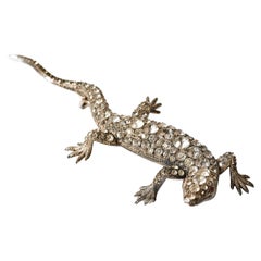 Antique early 20th century silver and paste lizard salamander brooch