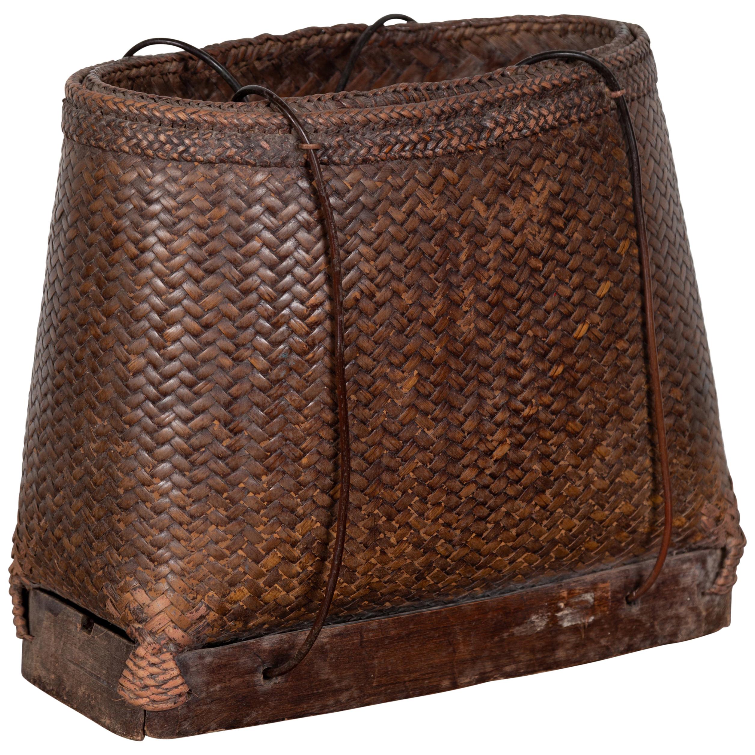 Antique Early 20th Century Small Woven Grain Basket from the Philippines For Sale