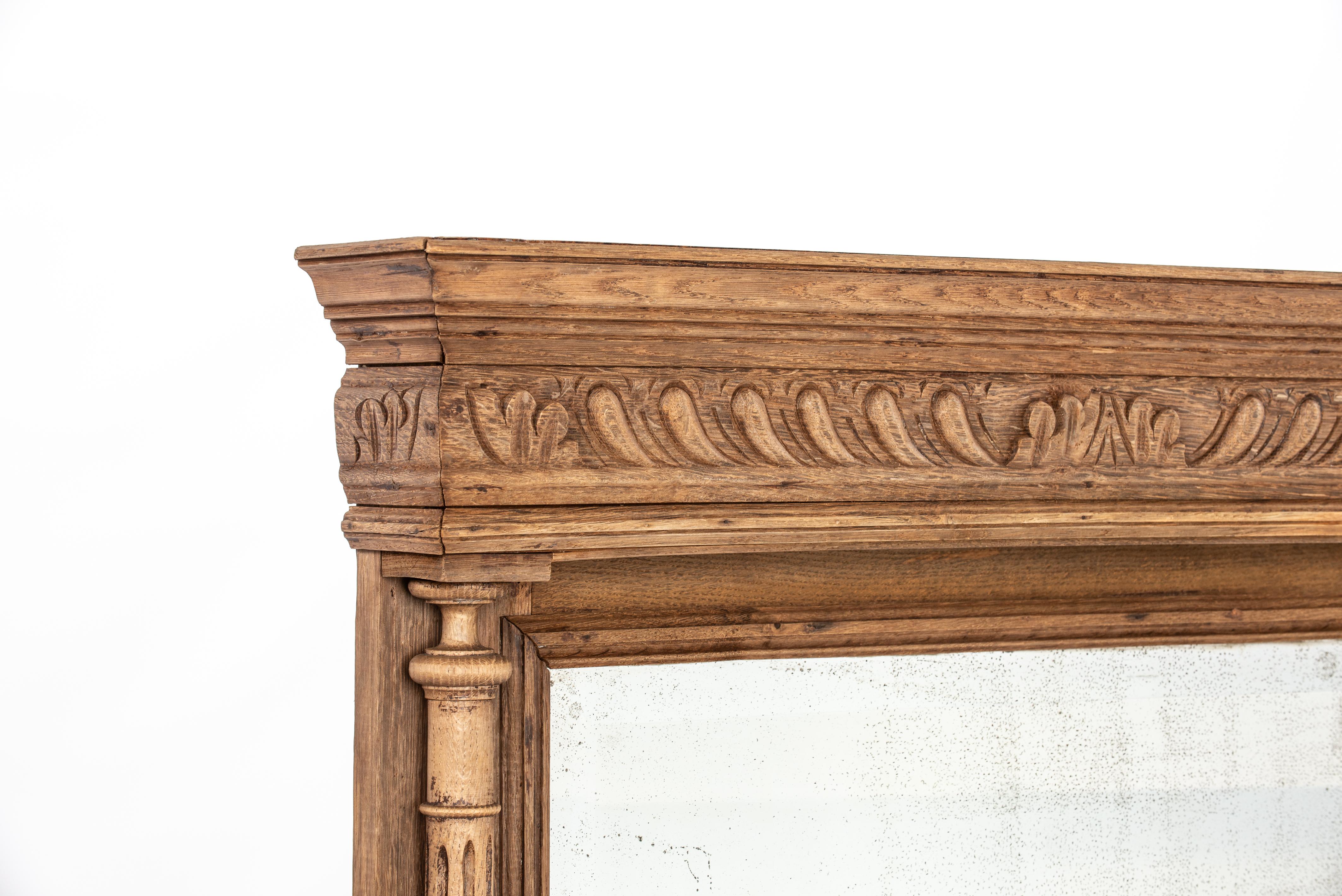 Renaissance Revival Antique early 20th century solid weathered oak French Henri Deux mirror  For Sale