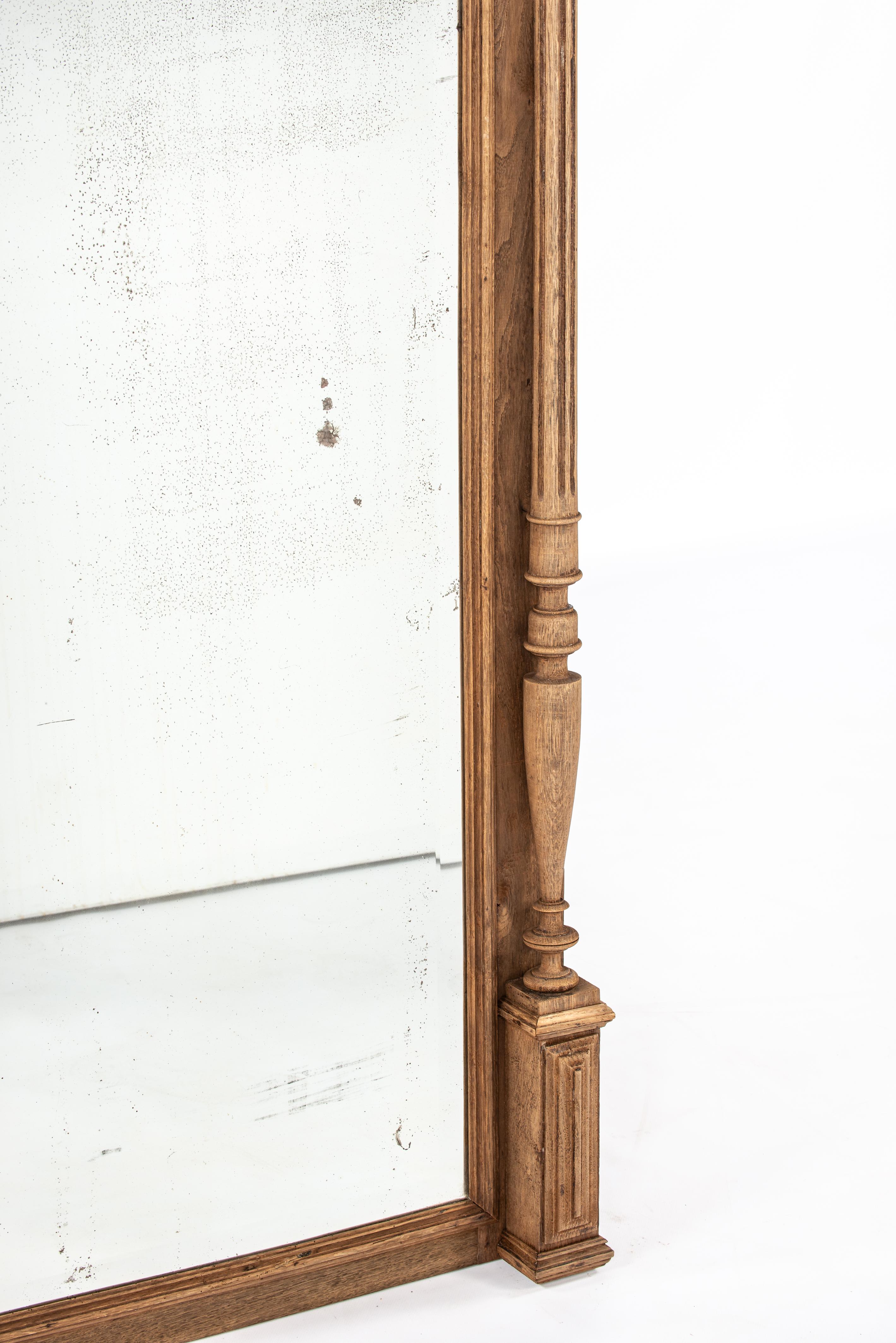 20th Century Antique early 20th century solid weathered oak French Henri Deux mirror  For Sale