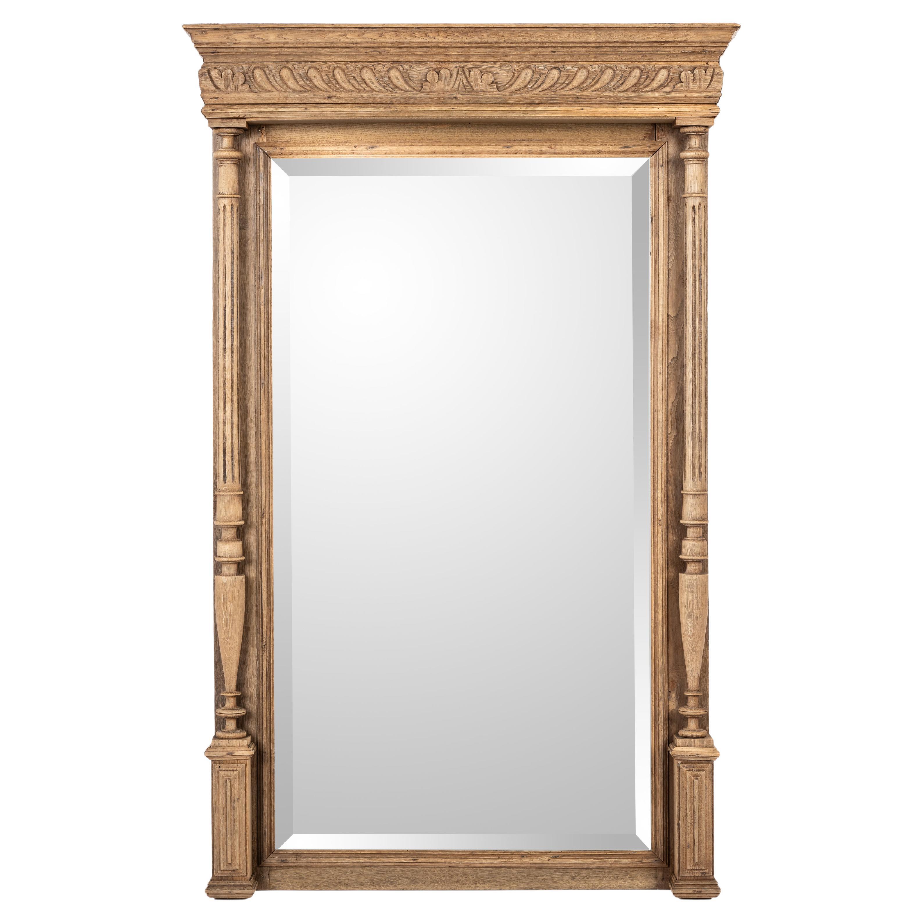 Antique early 20th century solid weathered oak French Henri Deux mirror  For Sale