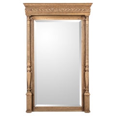 Used early 20th century solid weathered oak French Henri Deux mirror 
