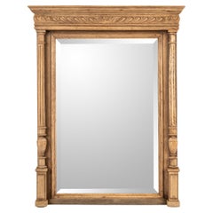 Antique early 20th century solid weathered oak French Henri Deux mirror   On off