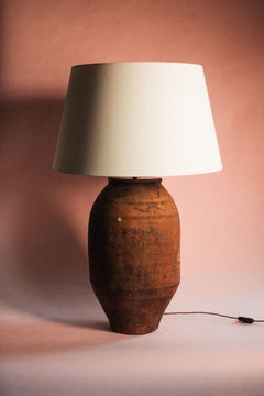 Antique Early 20th Century Turkish Carved Terracotta Olive Jar Table Lamp