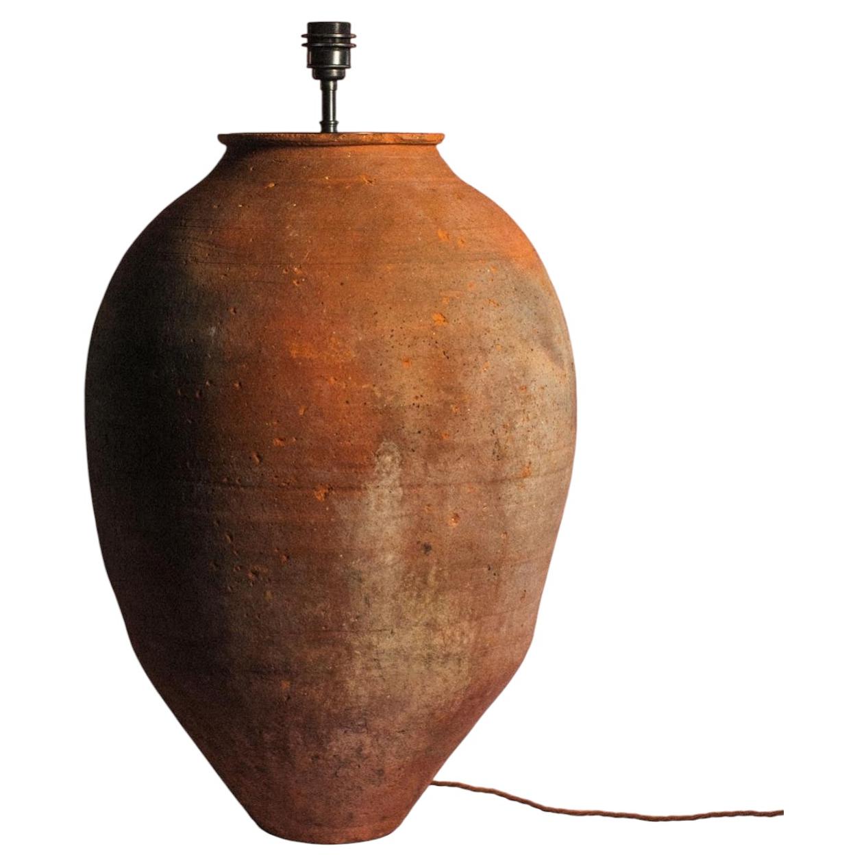Antique Early 20th Century Turkish Terracotta Olive Jar Table Lamp