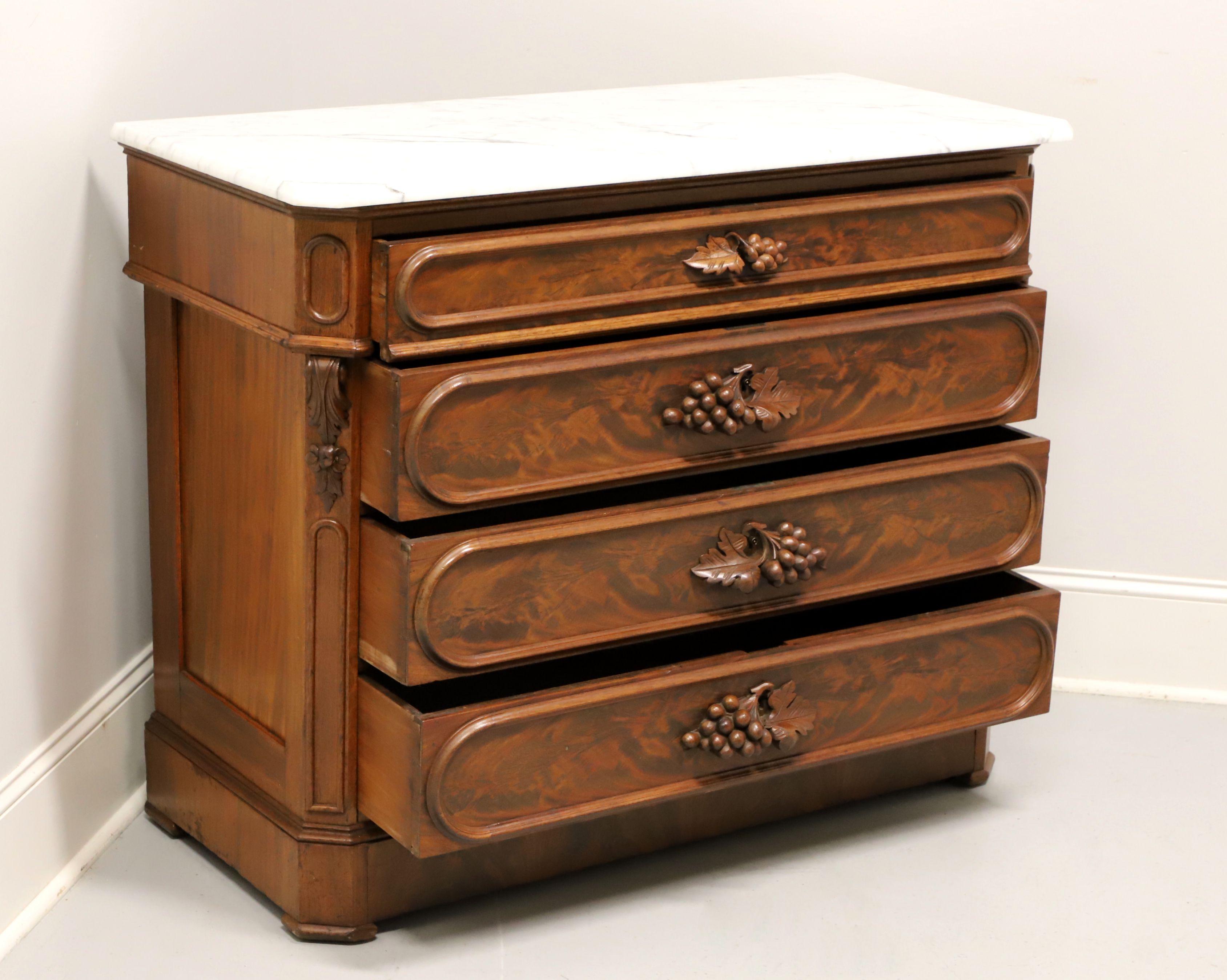 American Antique Early 20th Century Victorian Burl Walnut Marble Top Four-Drawer Chest
