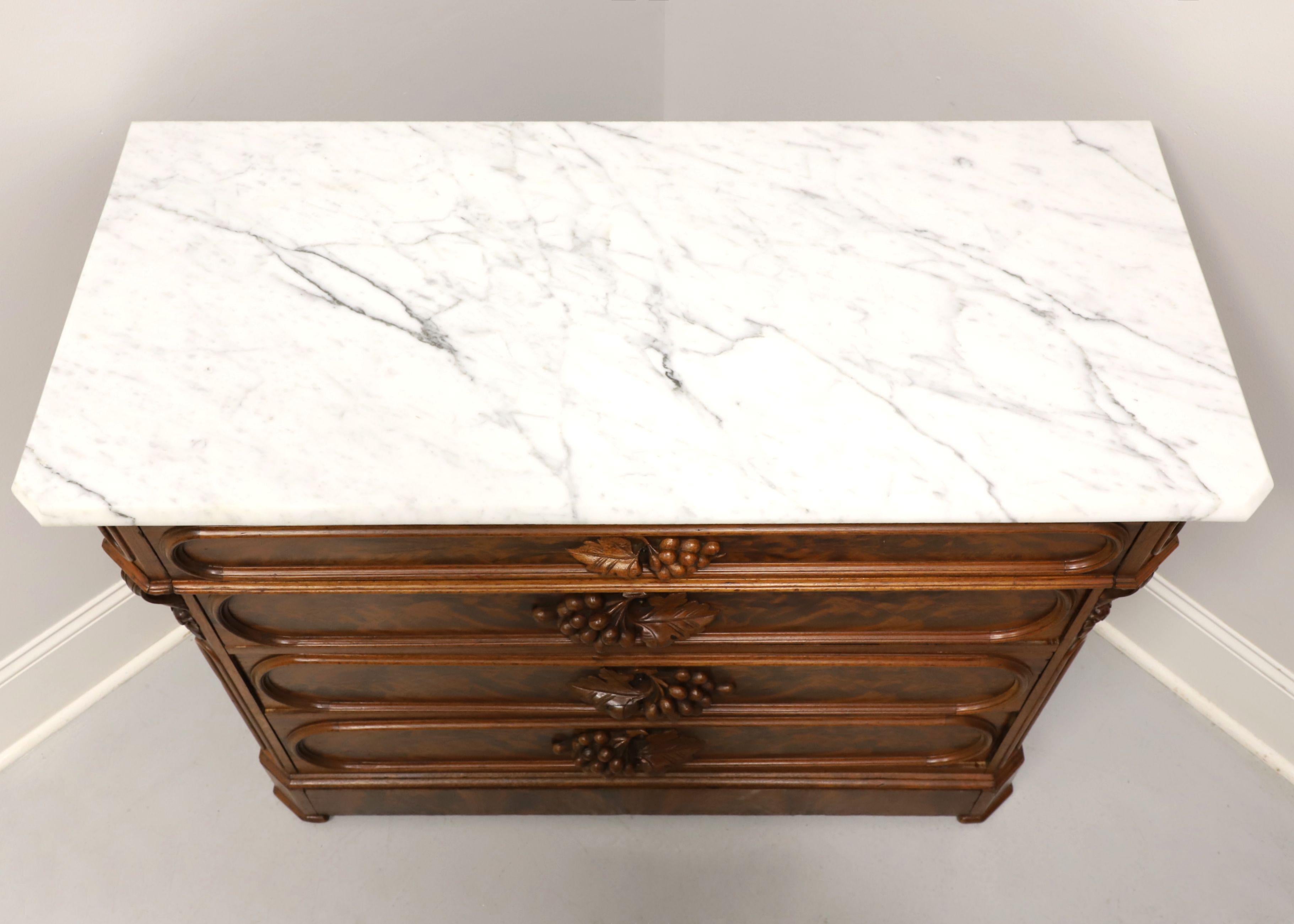 Antique Early 20th Century Victorian Burl Walnut Marble Top Four-Drawer Chest In Good Condition In Charlotte, NC