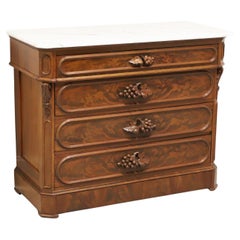 Antique Early 20th Century Victorian Burl Walnut Marble Top Four-Drawer Chest