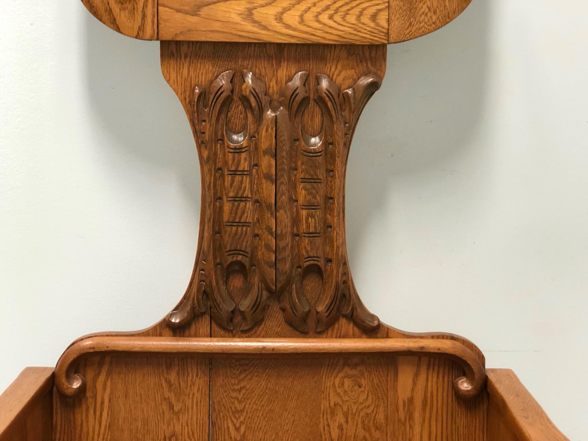 Antique Early 20th Century Victorian Oak Hall Tree with Bench 1