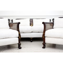 Antique Early 20th Century Walnut Chinoiserie Bergere Suite