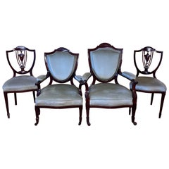 Antique Early 20th Century Walnut Four Piece Chair Set