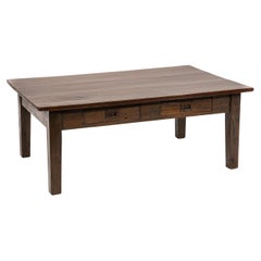 Antique early 20th century warm brown teak coffee table with four drawers