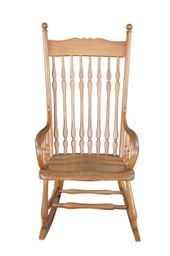 Antique Early 20th Century Windsor Style Oak Colonial Rocking Chair Rocker