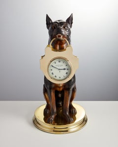 Antique Early 20th Century Wood Carving Dog Carrying a Clock France Circa 1900