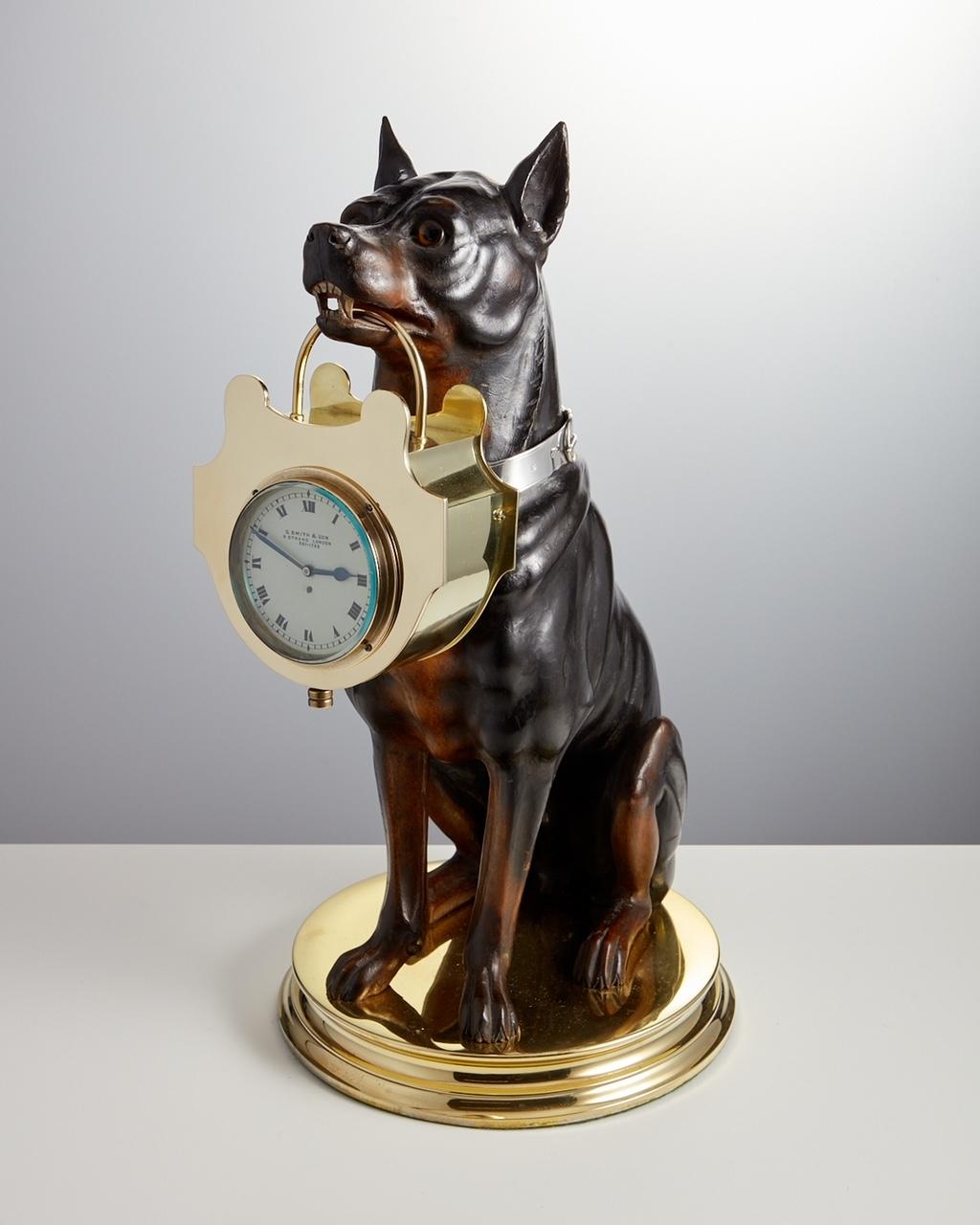 French Antique Early 20th Century Wood Carving Dog Carrying a Clock France Circa 1900 For Sale
