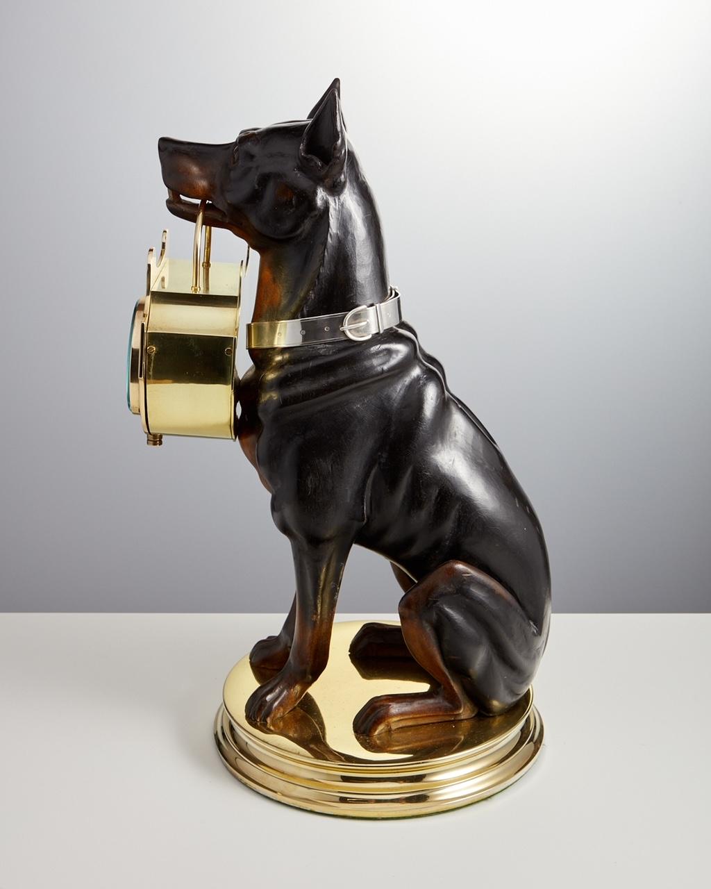 Antique Early 20th Century Wood Carving Dog Carrying a Clock France Circa 1900 For Sale 1