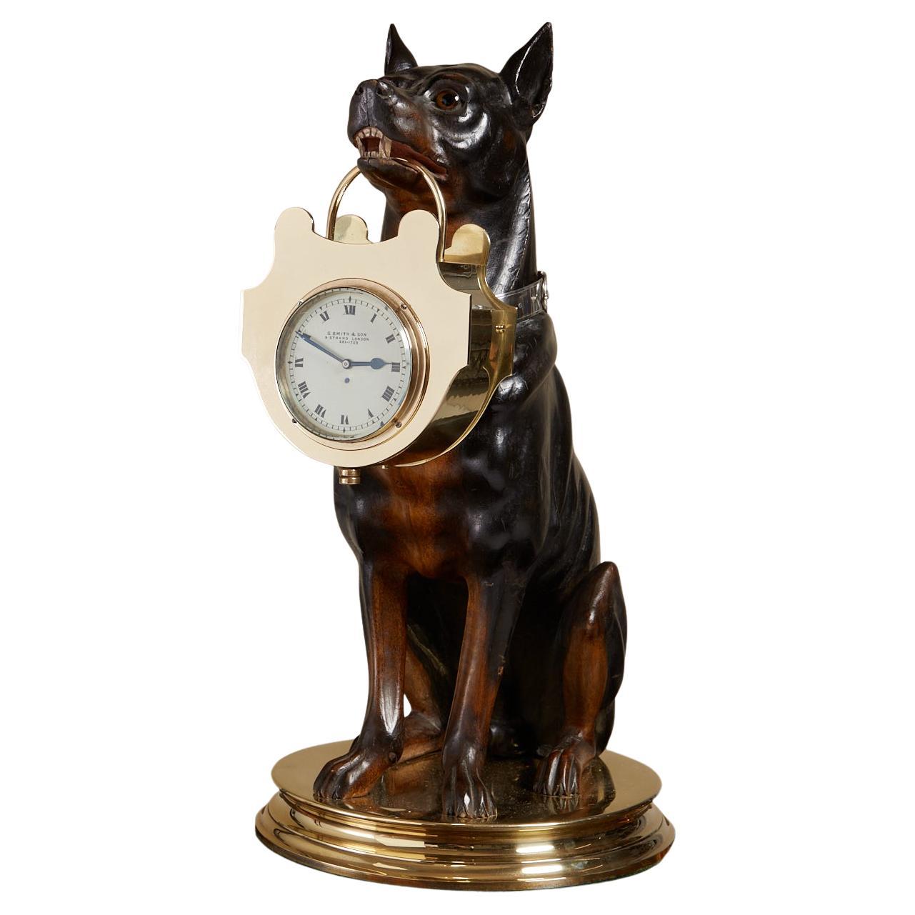 Antique Early 20th Century Wood Carving Dog Carrying a Clock France Circa 1900