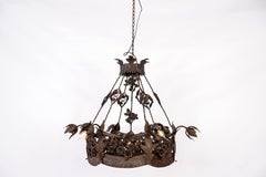 antique  early 20th century wrought patinated steel art nouveau chandelier