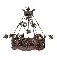 antique  early 20th century wrought patinated steel art nouveau chandelier