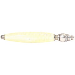 Antique Early 20th Century Yellow Guilloché Enamel Sterling Silver Needle Case