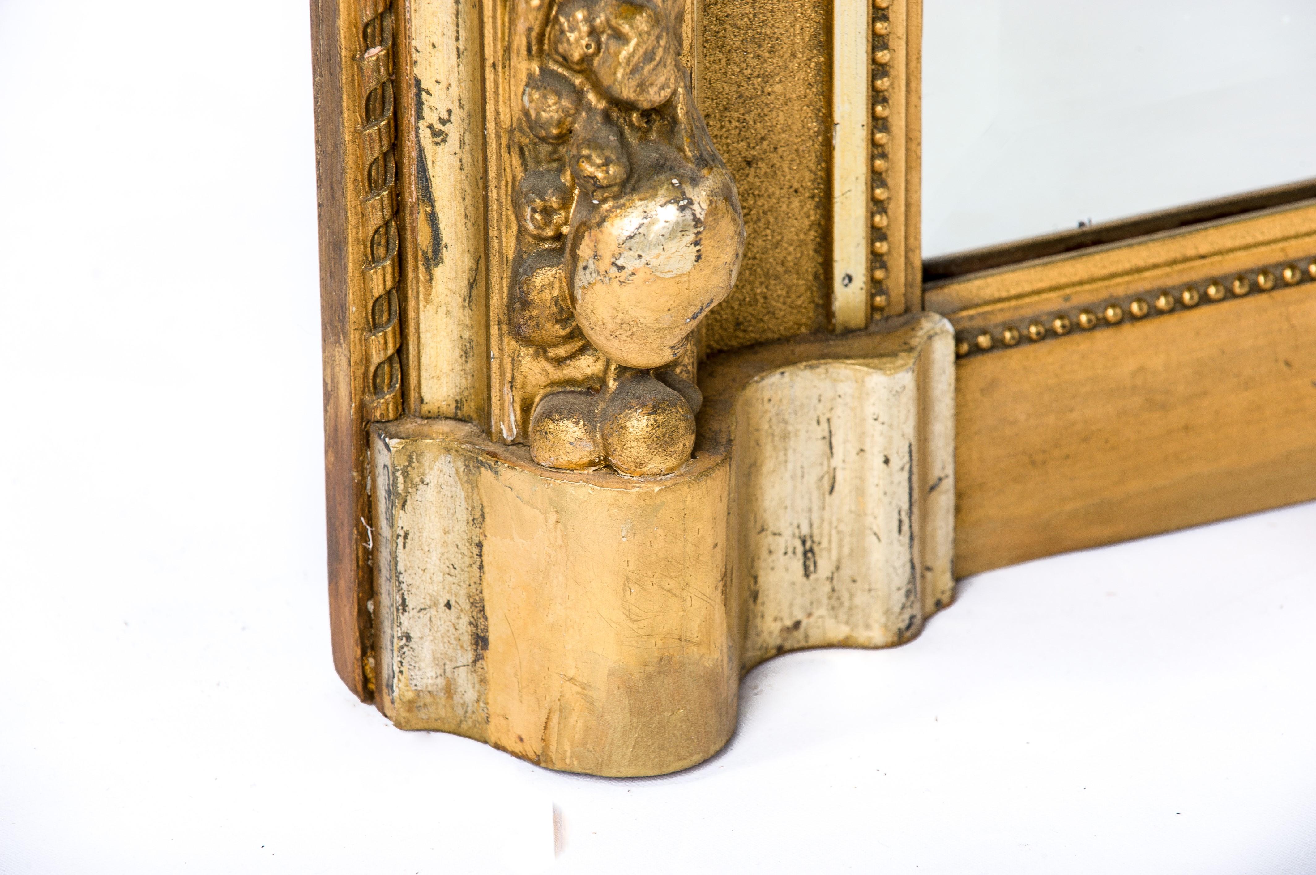 20th Century Antique Early 20th Cty French Renaissance Rectangular Mirror with Fruit Décor For Sale