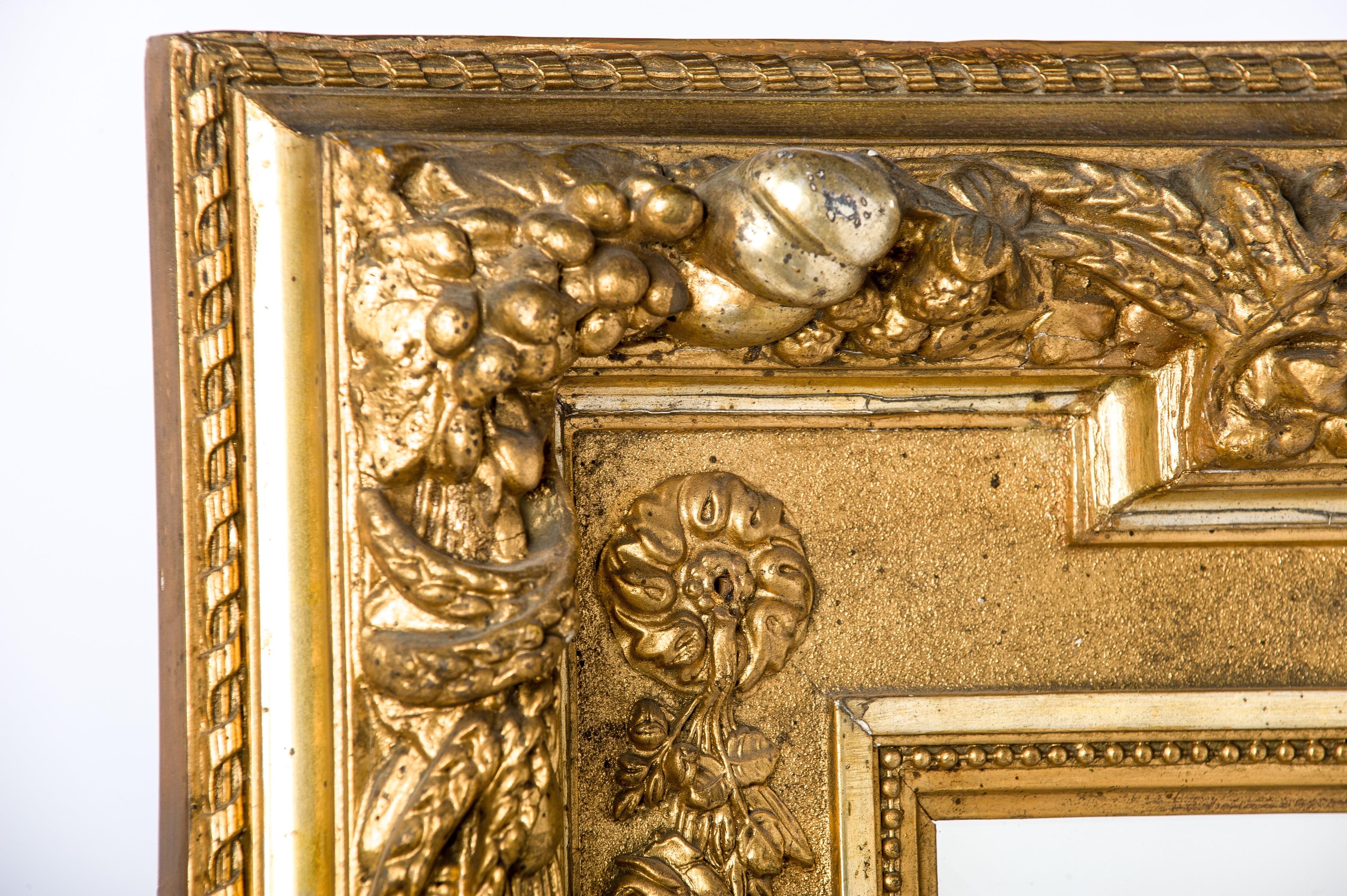 Gesso Antique Early 20th Cty French Renaissance Rectangular Mirror with Fruit Décor For Sale