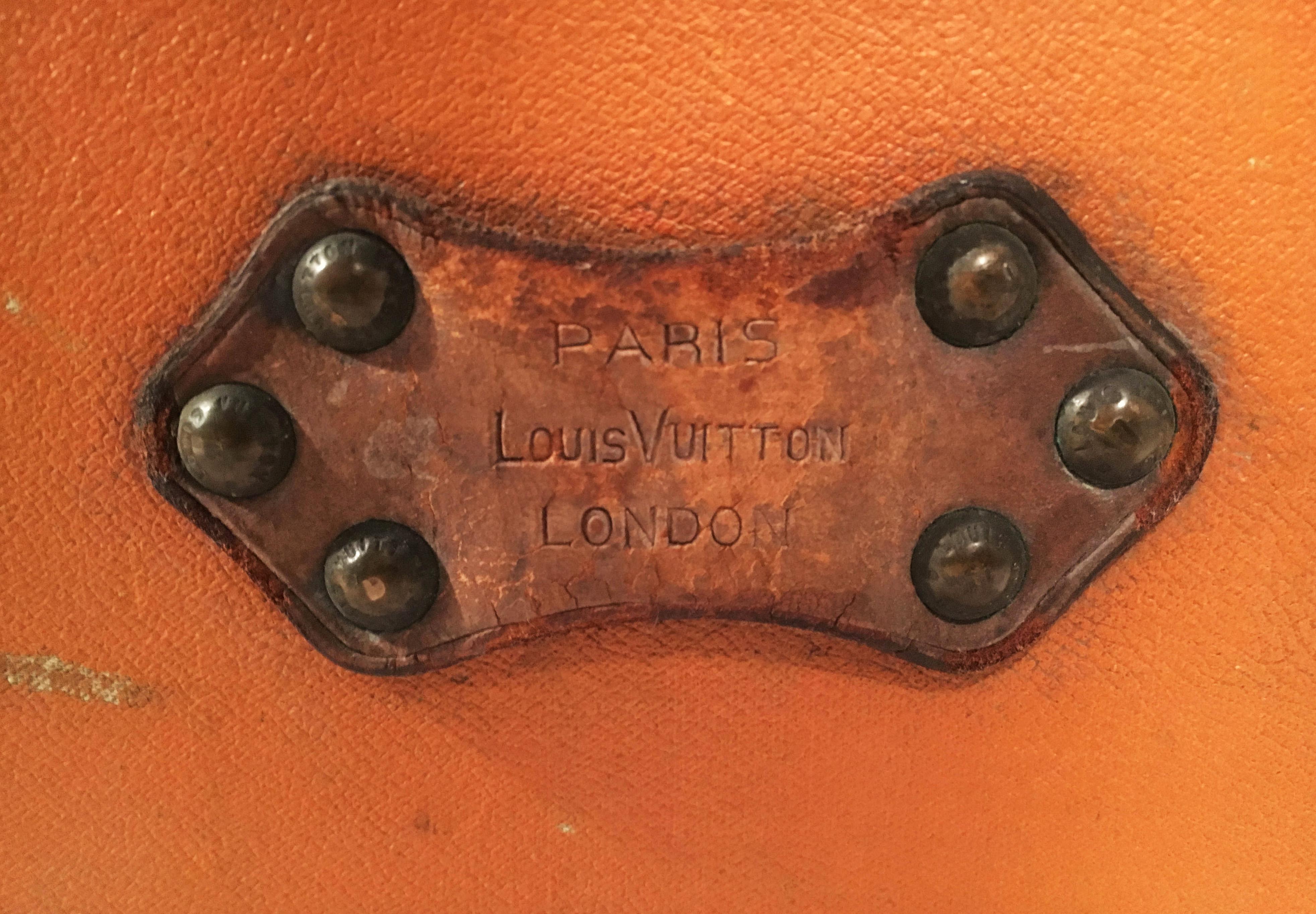 Large Early 20th Louis Vuitton Orange Vuittonite Malle Cabin Trunk, Paris 1910 For Sale 11