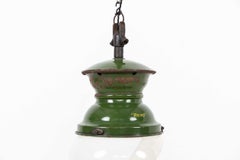 Antique Early 20th REVO Enamel Two-Tone Opaline Glass Pendant Light, C.1930