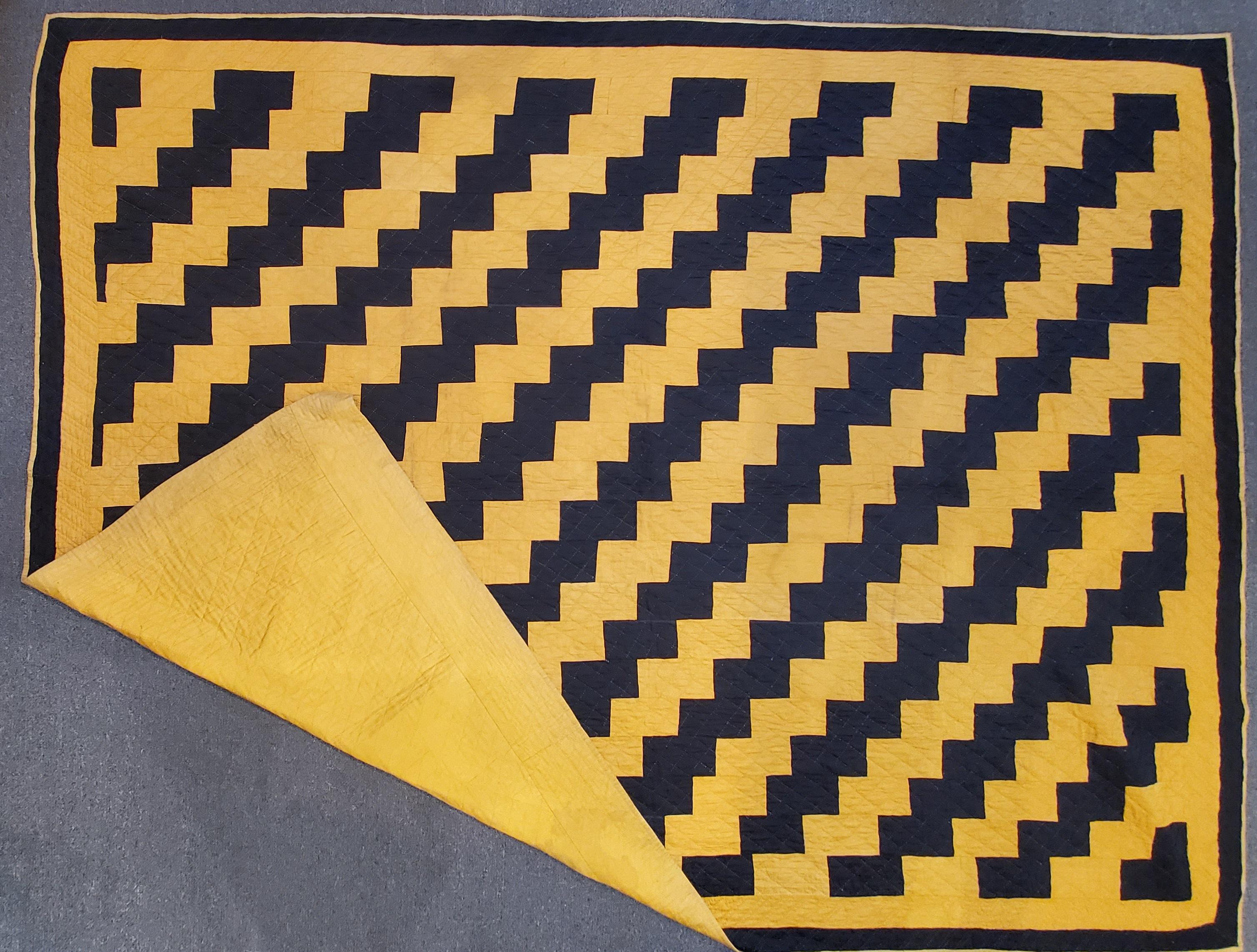 This amazing polished cotton streak of lightning quilt or zig zag quilt is from Pennsylvania. The condition is good and fabric is amazing.