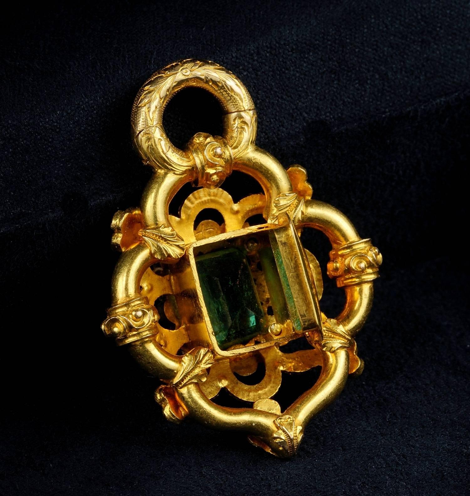 Antique Early 3.80 Carat Colombian Emerald Diamond Rare Secret Pendant 1