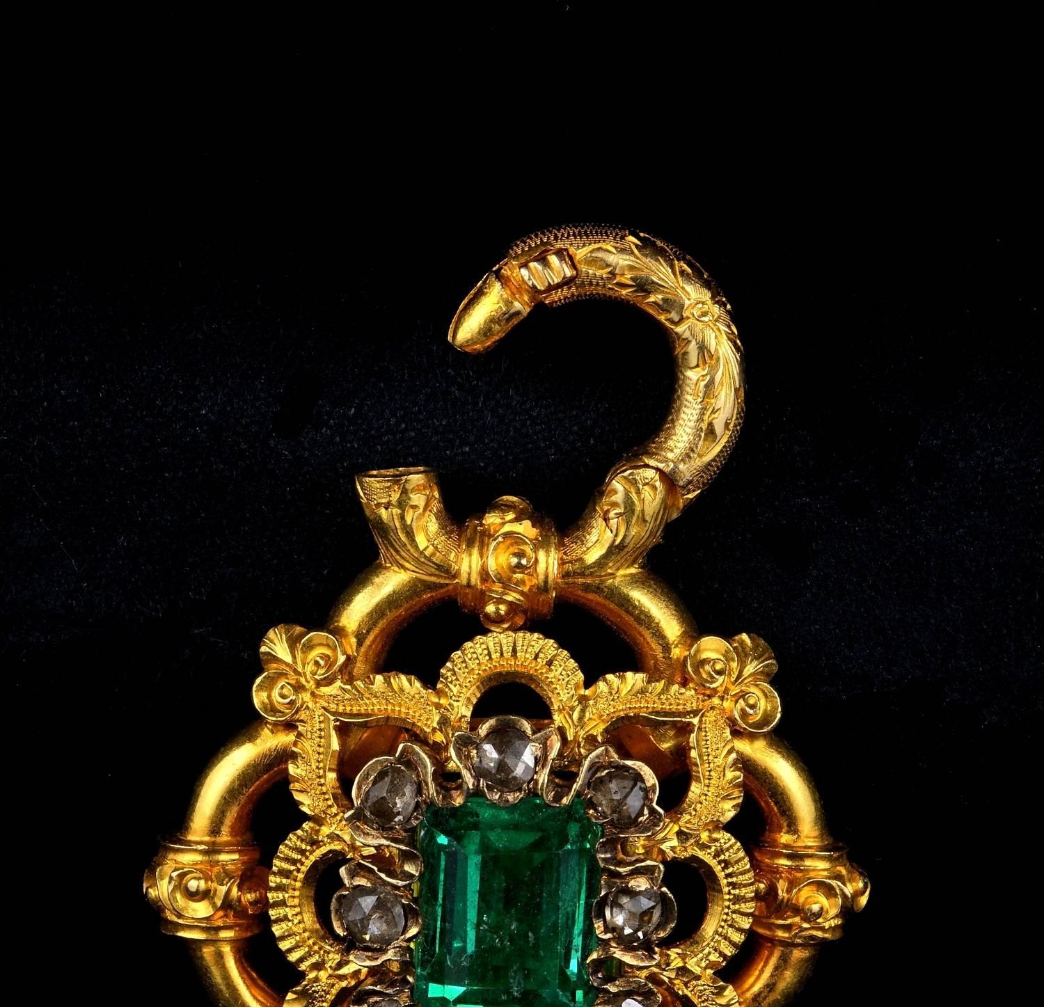 Antique Early 3.80 Carat Colombian Emerald Diamond Rare Secret Pendant 3