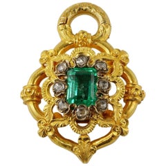 Antique Early 3.80 Carat Colombian Emerald Diamond Rare Secret Pendant