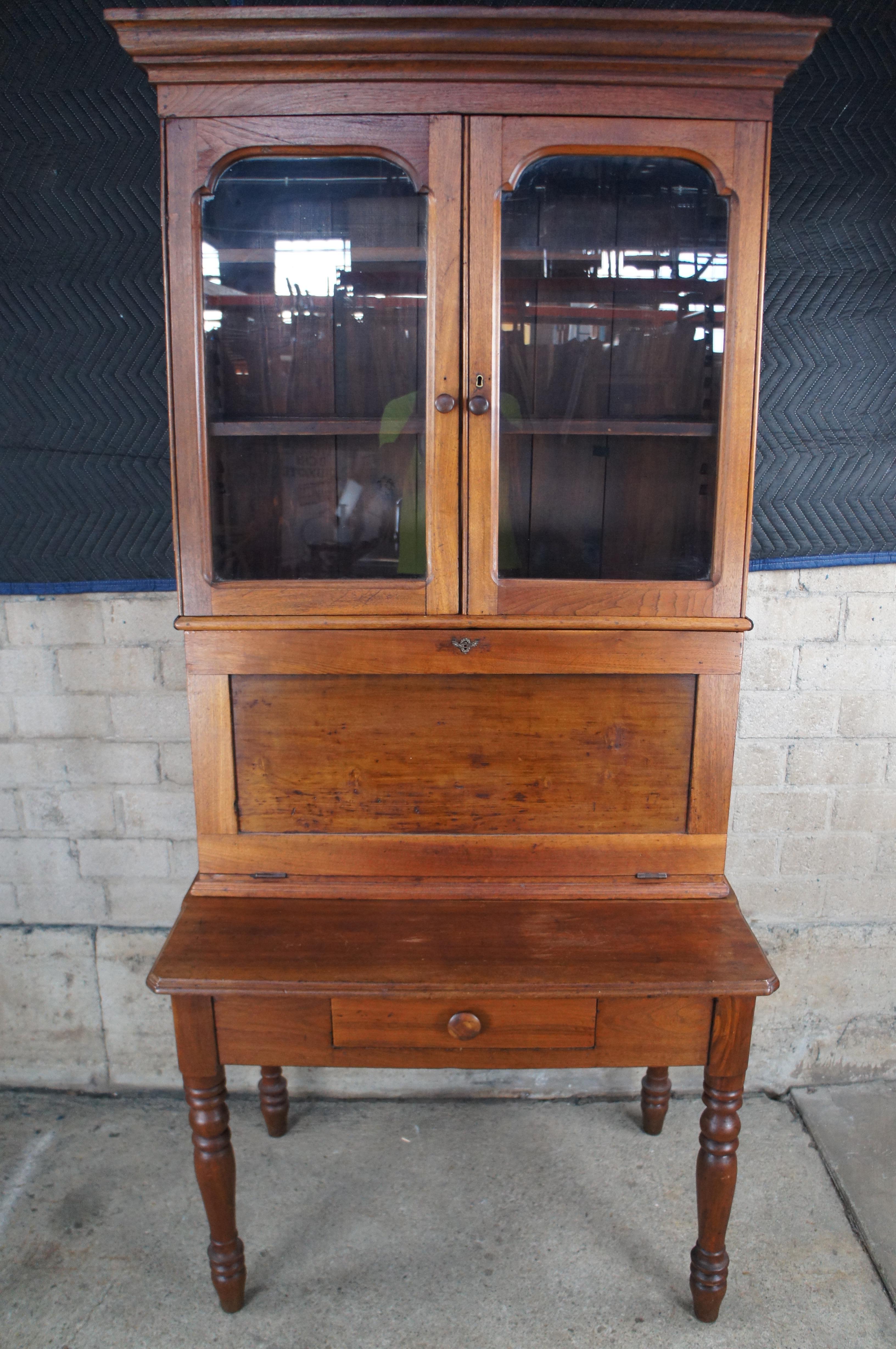 A.I.C. Cupboard Antique Early American 19th C Plantation Desk Secretary Bookcase Hutch Cupboard en vente 6