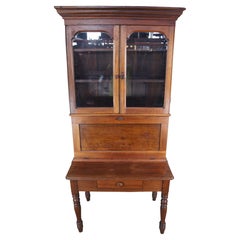 Antique Early American 19th C Plantation Desk Secretary Bookcase Hutch Cupboard