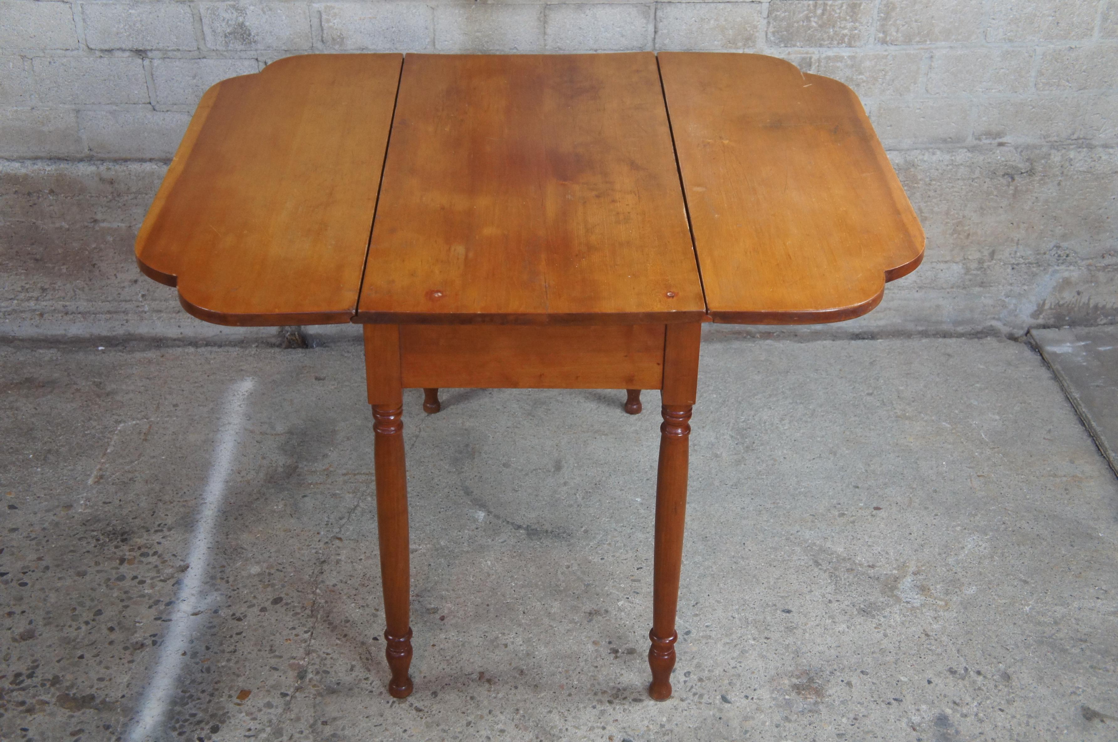 19th Century Antique Early American Cherry Drop-Leaf Dining Table Country Farmhouse