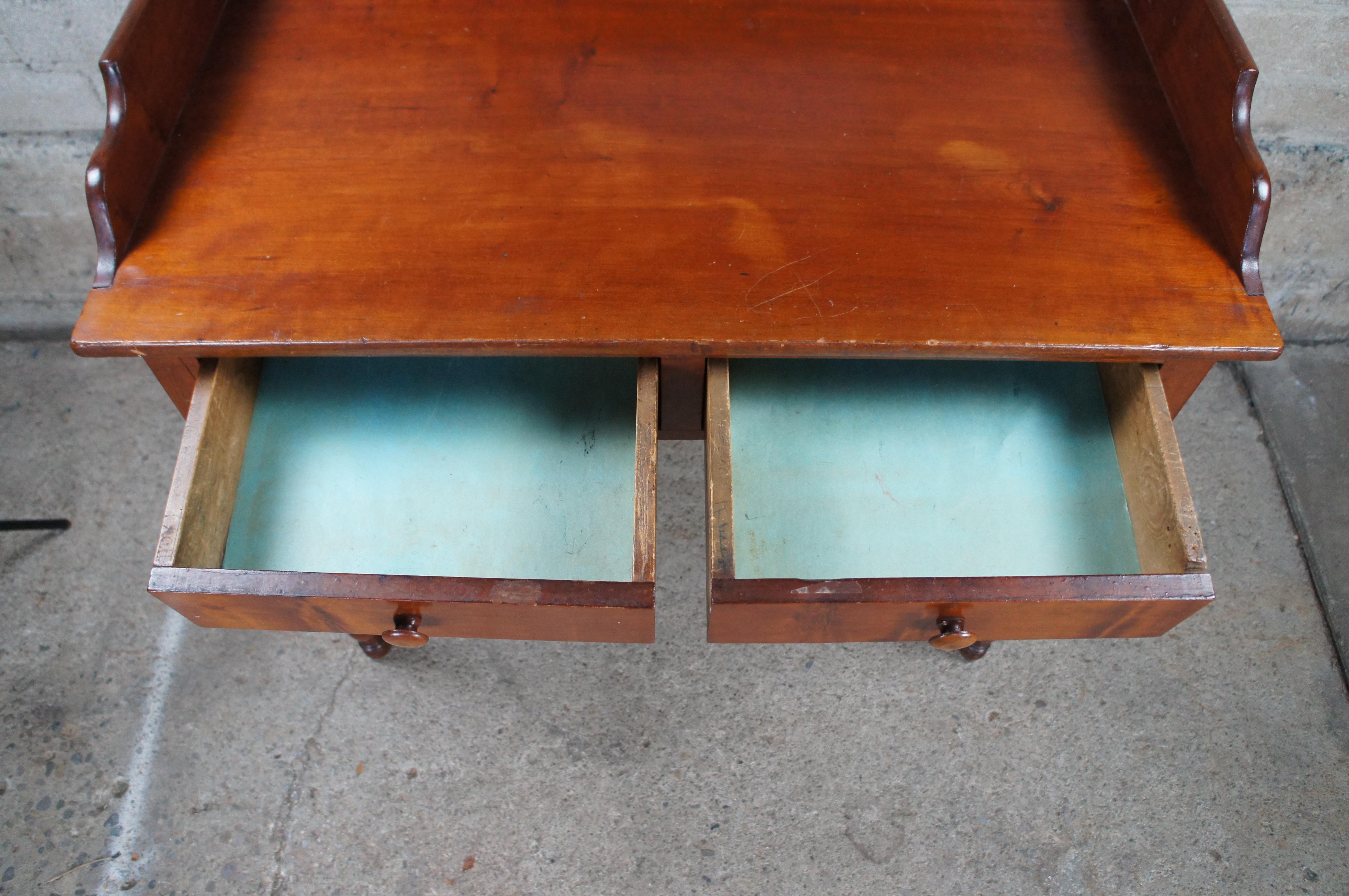 19th Century Antique Early American Cherry Farmhouse Washstand Writing Desk Console Table