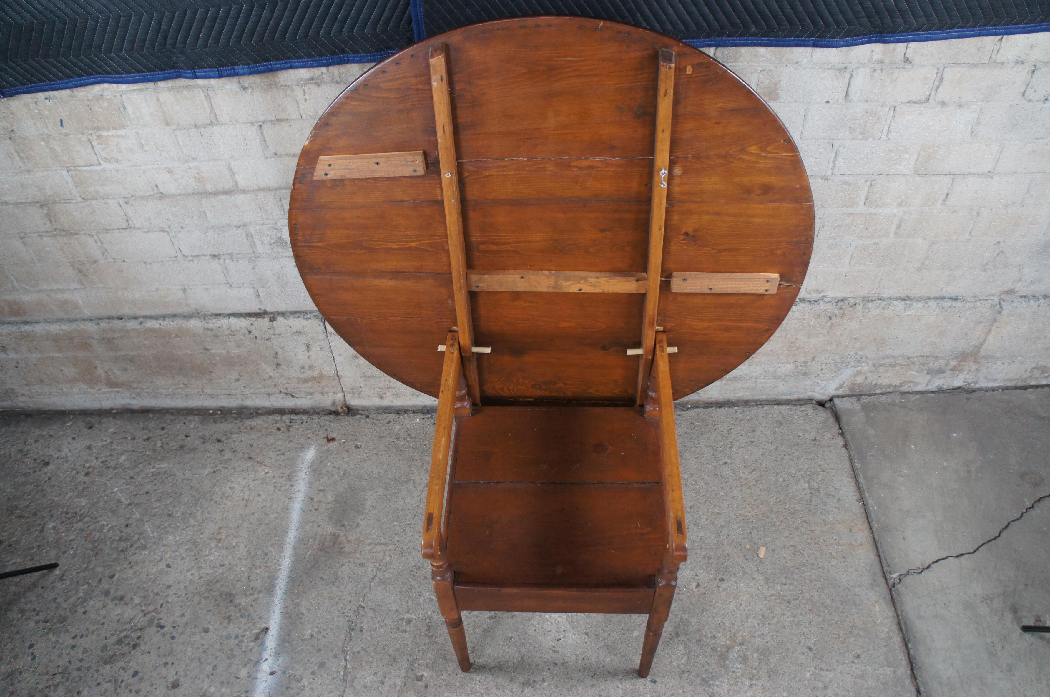 American Classical Antique Early American Colonial Pine Round Tilt Top Tavern Table Chair Bench