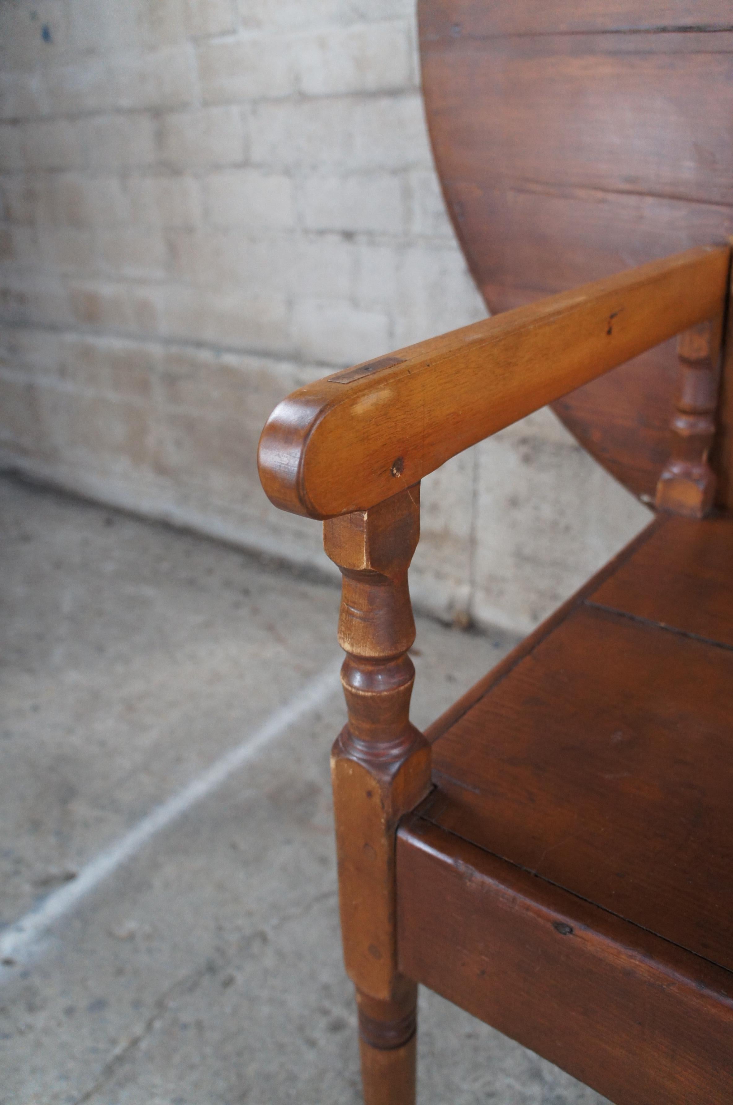 19th Century Antique Early American Colonial Pine Round Tilt Top Tavern Table Chair Bench