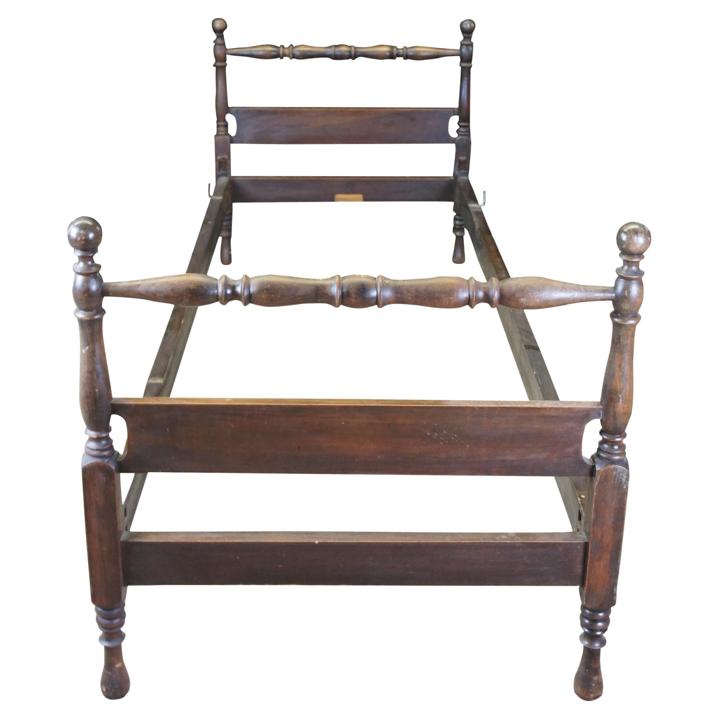 Antique Early American Colonial Style Mahogany Small Single Poster Bed For Sale