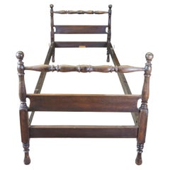 Antique Early American Colonial Style Mahogany Small Single Poster Bed