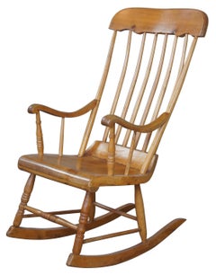 Antique Early American Country Farmhouse Pine Spindle Back Rocking Chair