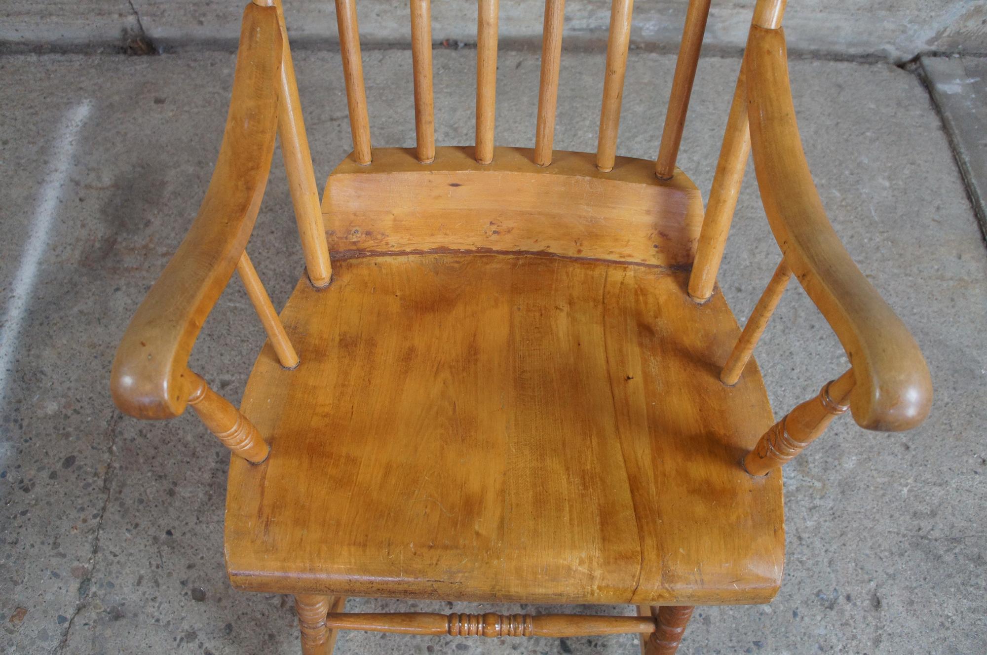 20th Century Antique Early American Country Farmhouse Pine Spindle Back Rocking Chair