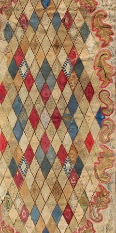 Colorful 19th Century Antique American Hooked Rug with Diamond Design