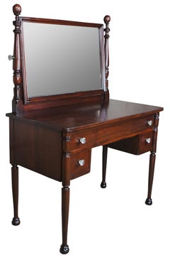 Antique Early American Mahogany Chamber Dressing Table Vanity Desk Looking Glass