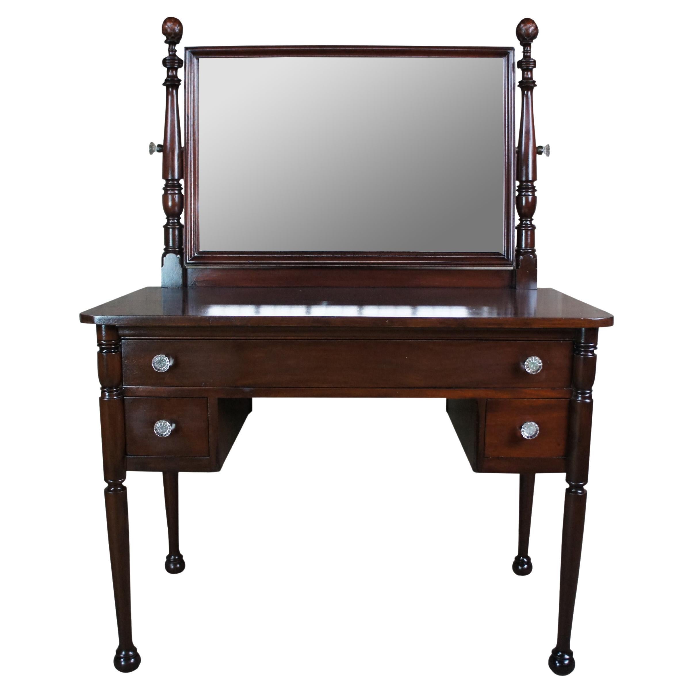 Antique Early American Mahogany Chamber Dressing Table Vanity Desk Looking Glass